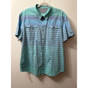Calvin Klein Jeans 2X Men’s Button Down, Teal, Blue, Purple Short Sleeve Shirt